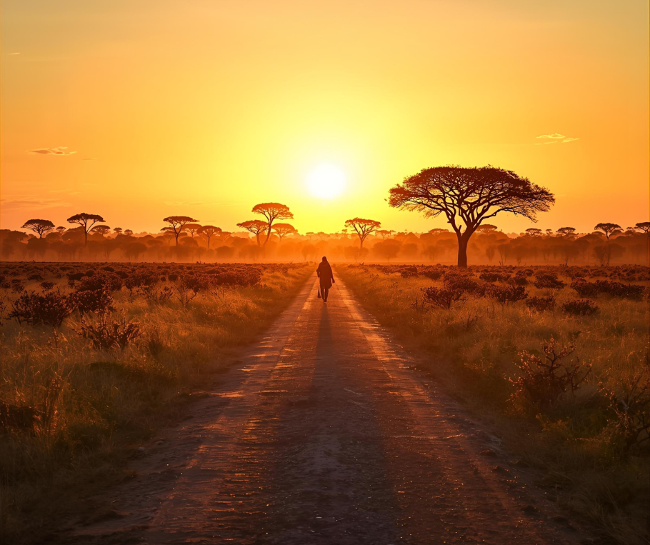image page accueil 1 Route africaine traversant la savane au coucher du soleil – blog voyage Afrique ÉvasionAfrique